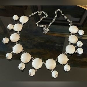 Fabulous Vintage Bold Silver Tone Bauble Necklace Acrylic White Dangle Beads